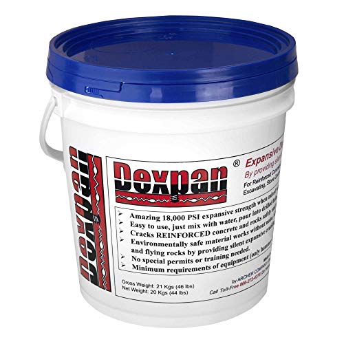Dexpan Expansive Demolition Grout 44 Lb. Bucket for Rock Breaking, Concrete Cutting, Excavating. Alternative to Demolition Jack Hammer Breaker, Jackhammer, Concrete Saw, Rock Drill (DEXPAN44BKT3) (23F