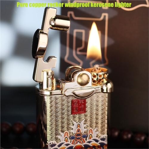 Encendedor de queroseno resistente al viento con brazo basculante vintage de cobre 3