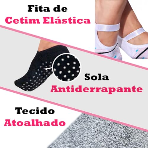 Kit 3 Meia Sapatilha Antiderrapante Yoga Pilates (BR, Alfa, Único, Regular, Regular, 9, Preto)