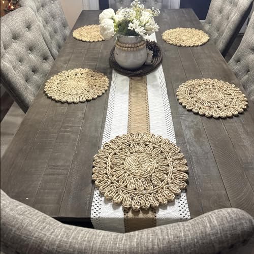 13.8" Corn Husk Woven Round Placemats Set of 4 - Wicker Boho Farmhouse Placemats - Rattan Table Mats for Dining Table, Wedding, Home by DAI VU CRAFTS - Used condition - Image 9