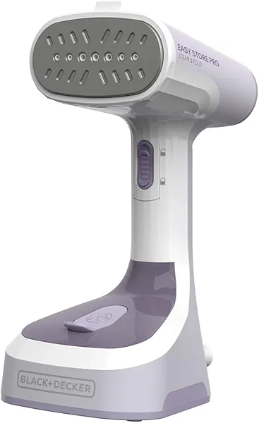 BLACK+DECKER Easy Store Pro Foldable Steamer, GS0311-0PD, 45-Second Heat Up, Extra Long Power Cord & Lint Remover Attachment, Powerful Steam Performance for Clothes, Drapes & Upholstery