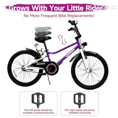 Image of WinHope Kids Bike with Headlight, 12-20 Inch Pedal Bike for 2-12 Boys Girls | Steel Frame with Training Wheels Water Bottle | Dual Brake for Summer Outdoor Riding | Birthday Gift for Toddlers