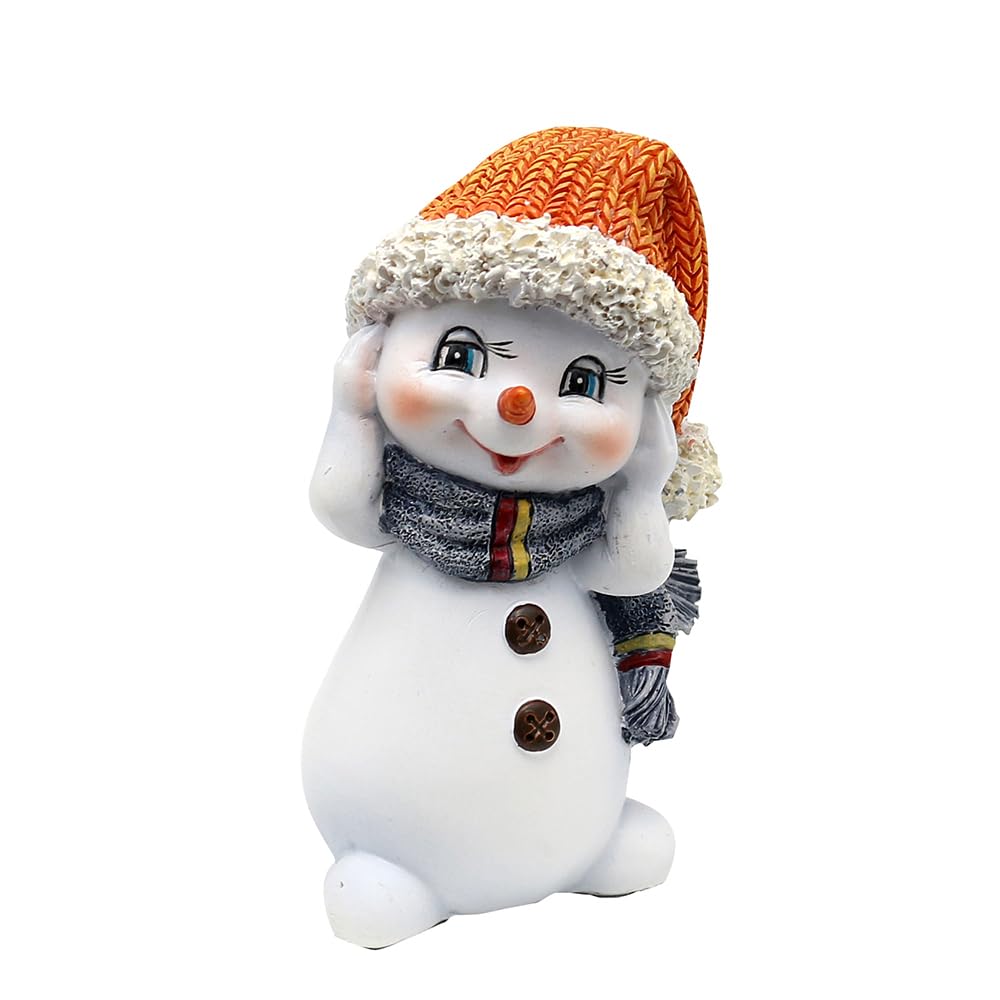 Dekohelden24 Schneekinder - Nichts hören, sehen, Sagen - mit Mütze und Schal in orange, grün und rot, als 3er Set, L/B/H 6,3 x 5 x 10,5 cm