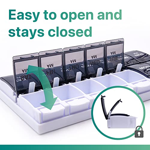 Image of Sukuos AM PM Weekly 7 Day Pill Organizer, 2 Times A Day Pill Box with Arthritis Friendly Push Button, Medicine Cases for Vitamin /Fish Oil /Supplements, Easy to Clean (Black)