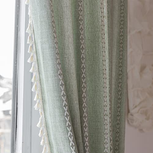 Roomtalks Sage Green Boho Farmhouse Curtains For Bedroom Living Room 96 Inch Length 2 Panels French Country Spring Cute Textured Window Curtain Panels Striped Bohemian Chic Tassel Draperies #TOP4