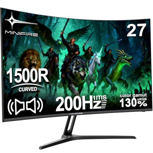 Minifire Gaming Curved Monitor 27 Zoll 200Hz 1Ms 130% sRGB Monitor mit Sprecher 1920 * 1080 VA Panel （MFG27C1 mit HDMI-Kabel）