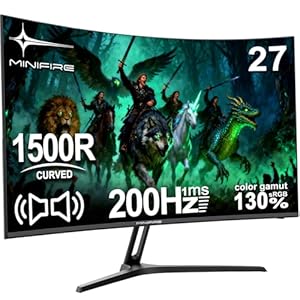 Minifire Gaming Monitor 27 Zoll Curved -200Hz, 1ms Reaktionszeit, VA Panel mit 130% sRGB, Lautsprecher integriert, 1920×1080 Full HD, Adaptive Sync, für PS5/PC Gaming, inklusive HDMI-Kabel (MFG27C1)