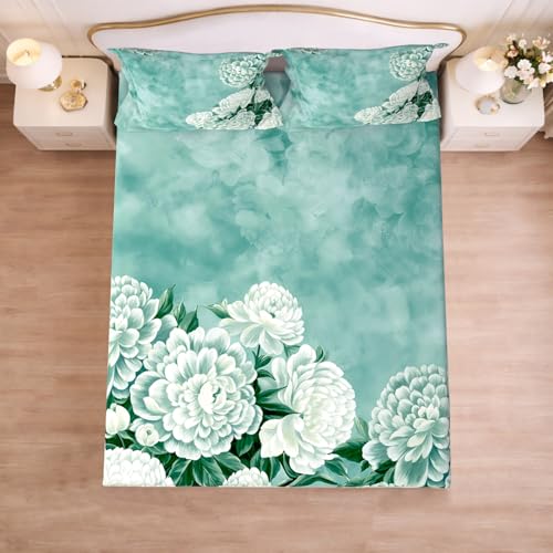 Image of Cloth Fusion Glace Cotton Elastic Fitted Bedsheet King Size with 2 Pillow Covers (78X72 inches, Teal Green)