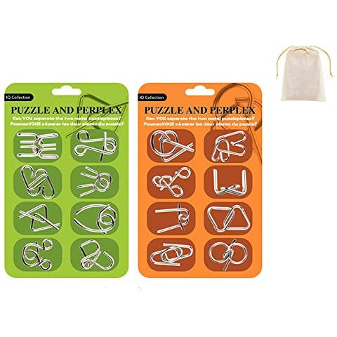 Surplex Mini Brain Teasers Metal Puzzle, IQ Toys IQ Test Mind Game Toys Magic Trick Educational Intelligence Puzzles Toy for Kids Students & Adults, Set of 16 Cover