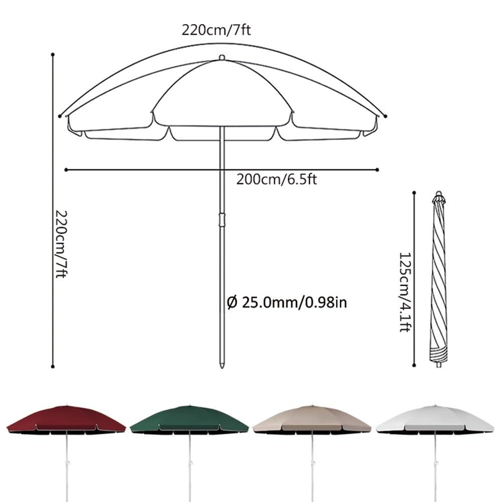 220cm 240cm Parasol Ogrodowy z 8 Żebrami Parasol Plażowy Przechylany Składany Przeciwsłoneczny UPF 50+ na Plażę Kemping