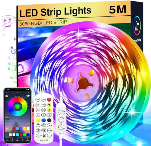 5m Ruban Led, Bande Led 5050 RGB, Télécommande Multicolore Flexible Led Ruban, Synchronisé Avec La musique, Convient Pour La Musique A La Maison, Salon, Cuisine