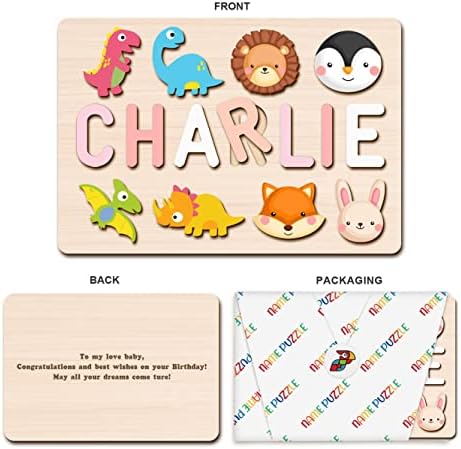 Personalised Name Puzzle for Toddlers, Tulolvae Custom Name Wooden Puzzle with Stand and Elements, Baby Puzzle Educational Toys Gift, Preschool Pegged Puzzles 1st Birthday Gifts for Boy and Girl