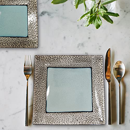 American Atelier Square Dinnerware Sets | Blue Kitchen Plates, Bowls, And Mugs | 16 Piece Stoneware Via Roma Collection | Dishwasher And Microwave Safe | Service For 4 #TOP4