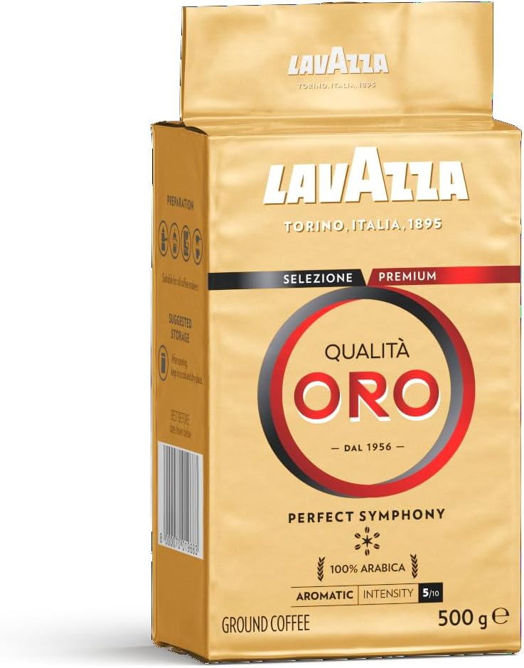 Lavazza, Qualità Oro, 500g, Ground Coffee, Ideal for Moka Pot, Filtered