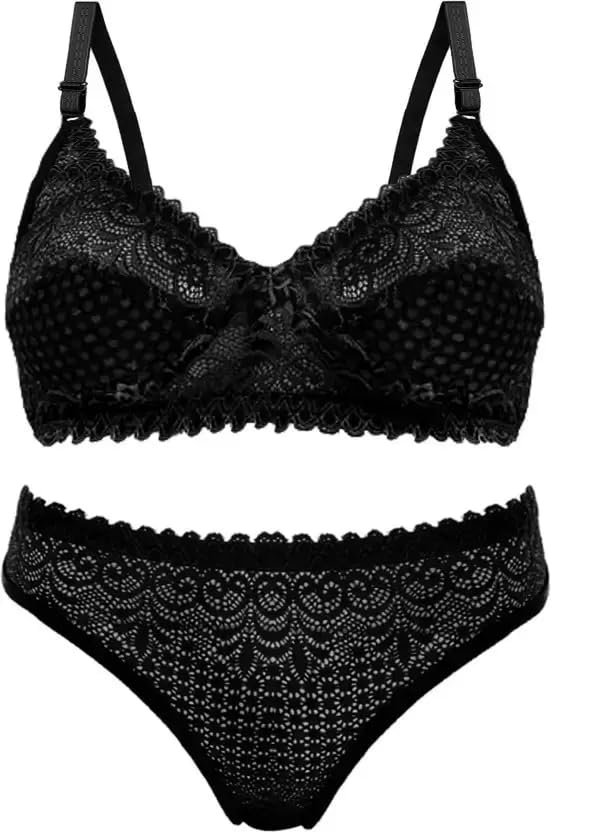 Image of Womens Cotton Solid Regular Bra & Underwear Lingerie Set