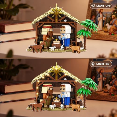 Jesus Nativity Building Set with Lights, 1000PCS Nativity Blocks Compatible with Lego, Holy Family & Animals, Great Easter, Christian, Birthday Gift for Kids Adults by FunBuild - Image 4
