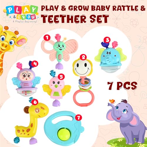 Image of Play & Grow Teethable Rattle Set Pack of 07pcs Infant Early Learning and Sensory devlopment Toy