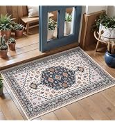 Tangsoo Vintage 2x3 Entry Washable Rug for Entryway,Indoor Door Rug Small Throw Mat Blue Beige Lo...