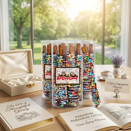 All City Candy Hand-Dipped Milk Chocolate Premium chocolate candy coated Pretzel Rods – Holiday ready Sweet & Salty Treats, Individually Wrapped,10-Piece Gift Tube, Perfect for Seasonal Celebrations, Birthdays or Gift giving occasions