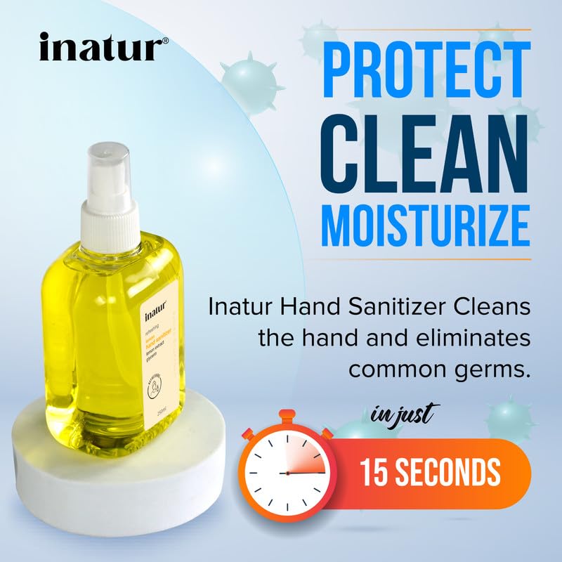 Image of inatur Refreshing Hand Sanitizer Spray| Alcohol-Based, 99.9% effective against Germs | Gentle on Skin & Safe for Surfaces, Disinfectant | Liquid Hand Sanitizer 250ml for Effective Daily Hygiene
