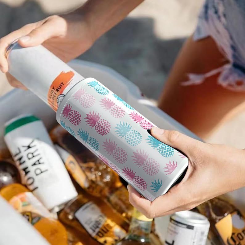 TILUCK Skinny Can Cooler for Slim Beer & Hard Seltzer, Stainless Steel, Doucle-Walled Stainless Steel Insulated Slim Cans, Standard 12 oz (Pineapple-NEW) - Image 5