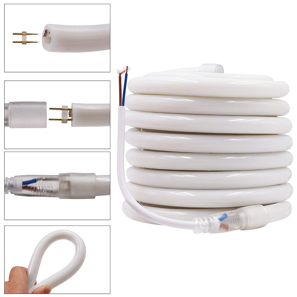 XUNATA Flexible Neon Luz de 360º (Diámetro 14mm), Tiras de LED 220V 2835 120 led/m, IP67 Impermeable Exterior Strip Lights Luminoso Decoracion (20m, Azul)