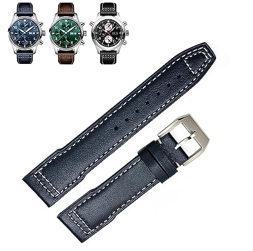 Bracelet de montre en cuir véritable de vachette bleu pour IWC IW377714