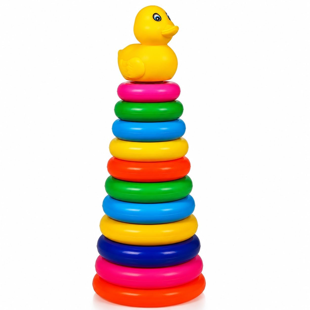 Colorful Ring Stacker Toy with Duck Topper, 10 Stackable Rings with Base, Color Sorting & Stacking Activity Toy for Toddlers, Boys & Girls, Multicolor, Pack of 1-image-1