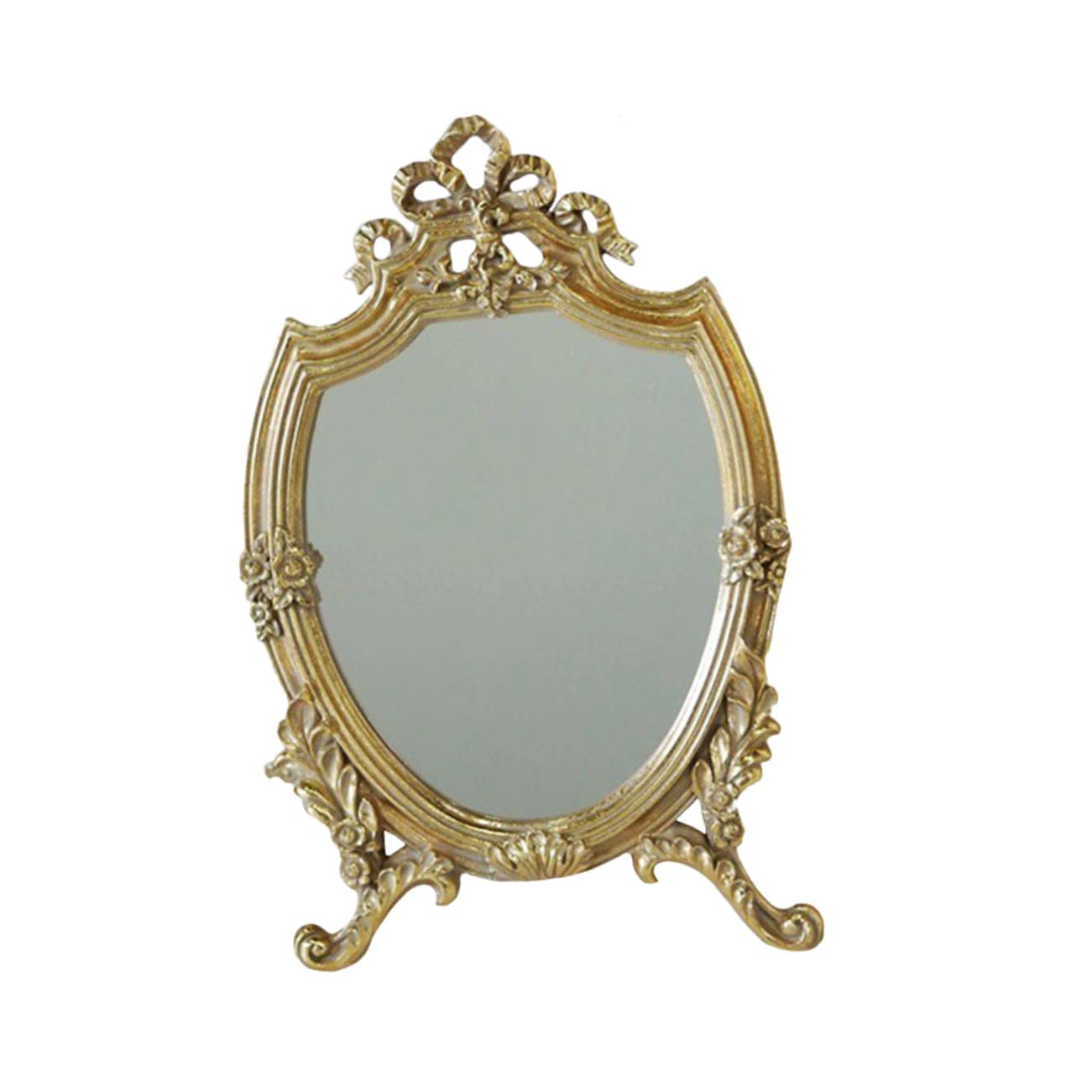 Miroir cosmétique rétro doré en verre et résine au design généreux