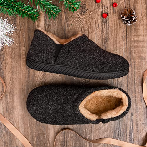 Zizor Men's Fuzzy Wool Fleece Slippers With Cozy Memory Foam, Indoor Outdoor Closed Back House Shoes With Non-Skid Rubber Sole Hard Bottom, Onyx Black, 12 #TOP6