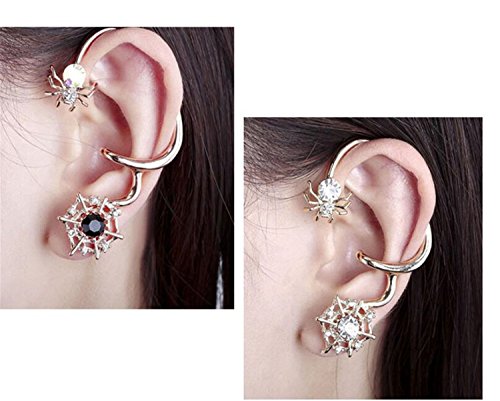Wiipu Punk Gothic Gold Blue Zircon Crystal Spider Ear Wrap Over Ear Cuff Earrings Set(E11) #TOP3
