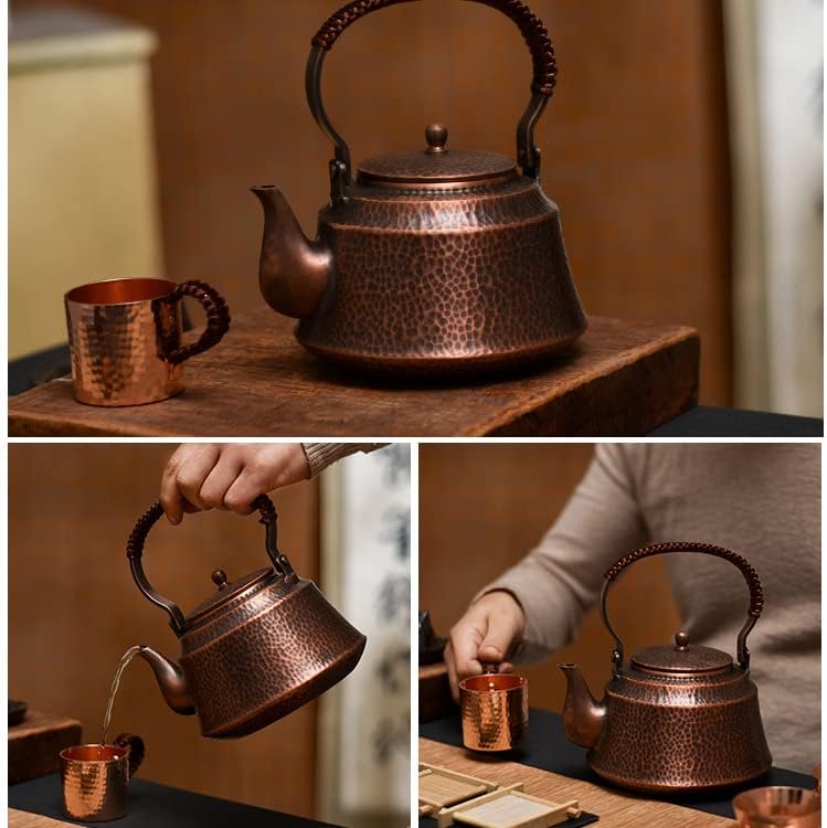 Miniatura 3 de kkekos Tetera de cobre hecha a mano de 33.8 fl oz tetera china para estufa sin recubrimiento (marrón)