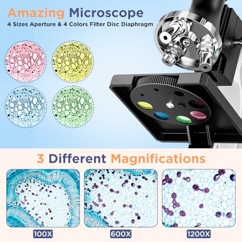 Image of MAXLAPTER 100X-1200X Kids Microscope Kit: Children Microscopes Set | Nature Exploration STEM Science Microscopio with Metal Frame Slides LED Light Portable Carrying Box for Student Beginner