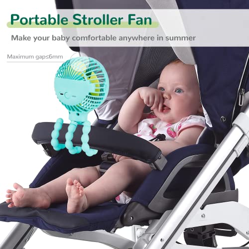 Snawowo Mini Baby Stroller Fan, Handheld Personal Portable Clip On Fan with Flexible Tripod for Stroller Bike Desk Treadmill Crib Car Seat Outdoor Camping, USB or Battery Powered (LightBlue)