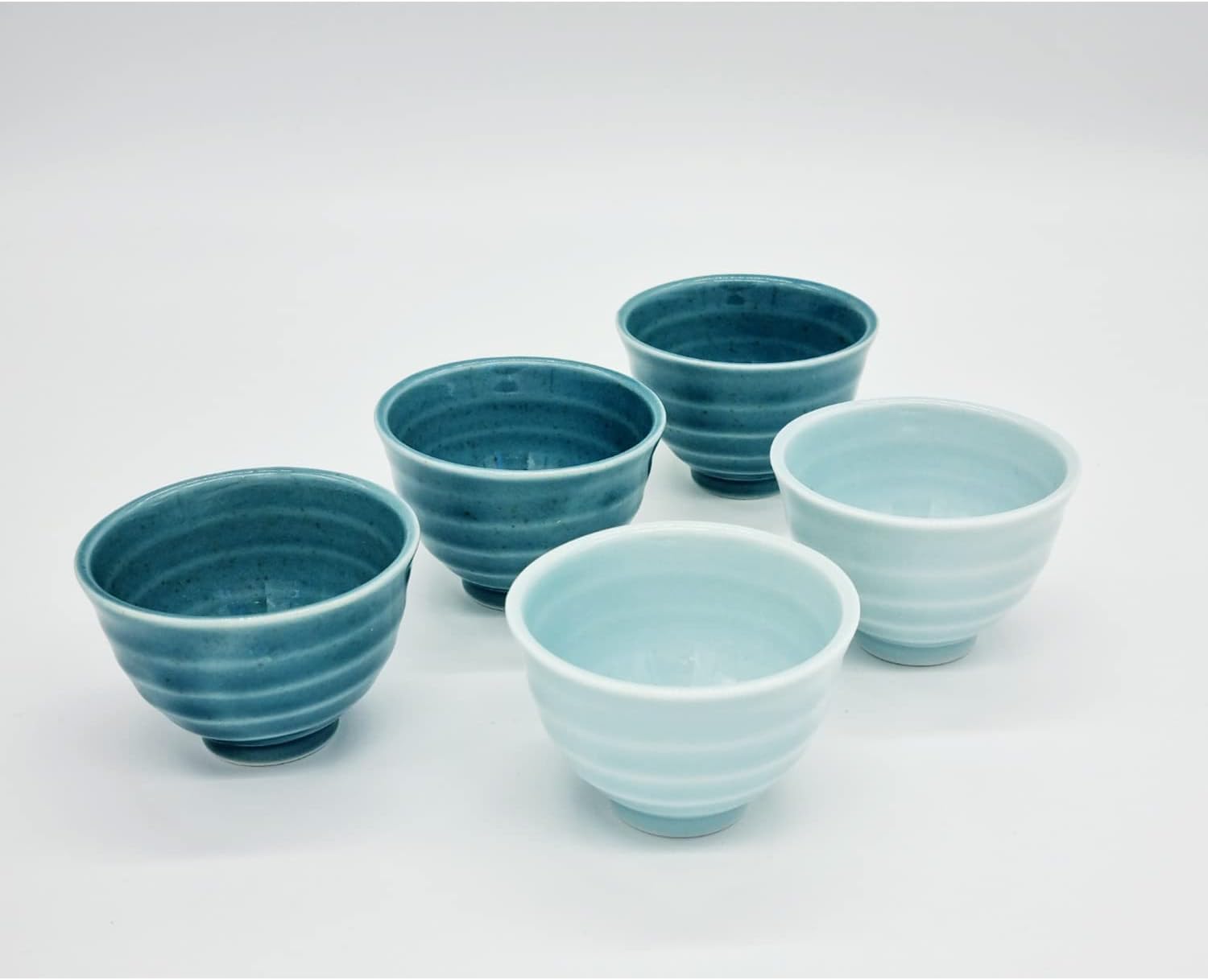 Korean Soju Shot Glass Set – 5 Piece Korea Traditional Matte Finish Ceramic Sky Beach Color Cup with Case