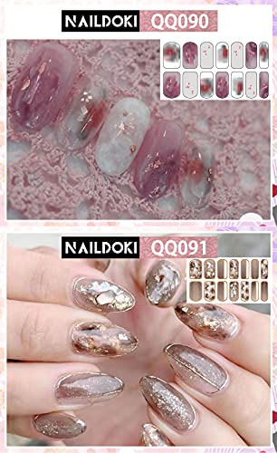 Naildoki Nail Stickers 12 Sheets X 14 Pieces Full Wraps Nail Polish Strips, Self-Adhesive Gel Nail Art Decals For Women Girls #TOP4