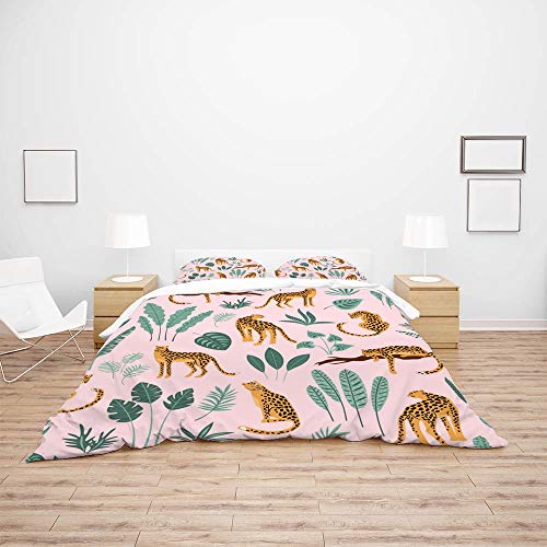 Parure de lit housse de couette feuille de léopard polyester doux - 4
