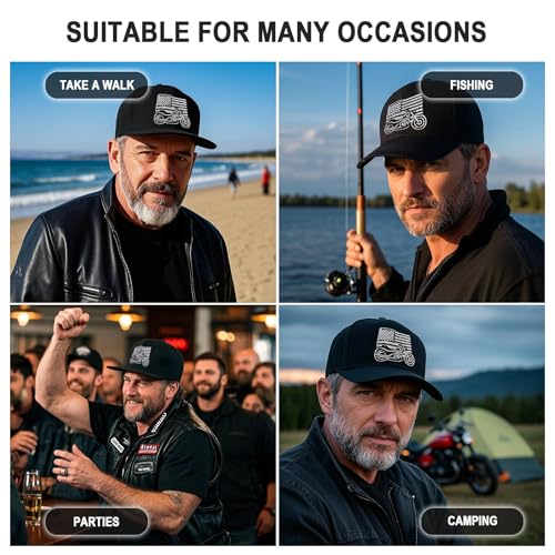 Image of Men's Hat Motorcycle Hat Adjustable Baseball Cap Motorcycle Gifts for Men Black