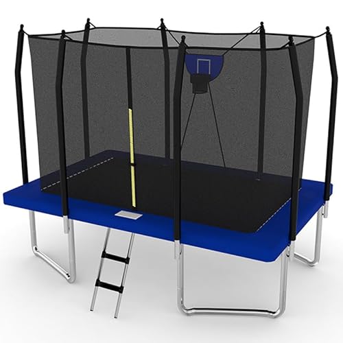 BodyTrain 8x12ft Rectangular Trampoline with Safety Enclosure Ladder & Basketball Game (Blue)