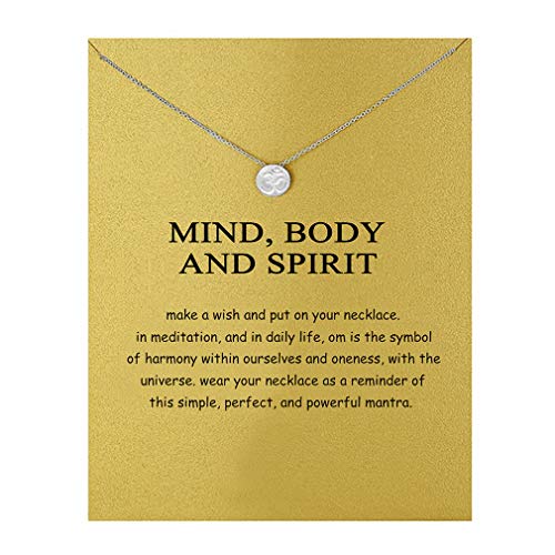 Message Card Yoga OM Pendant Necklace Friendship Starfish Good Luck Elephant Pendant Chain Necklace with Gift Card (Silver Brave Lock)