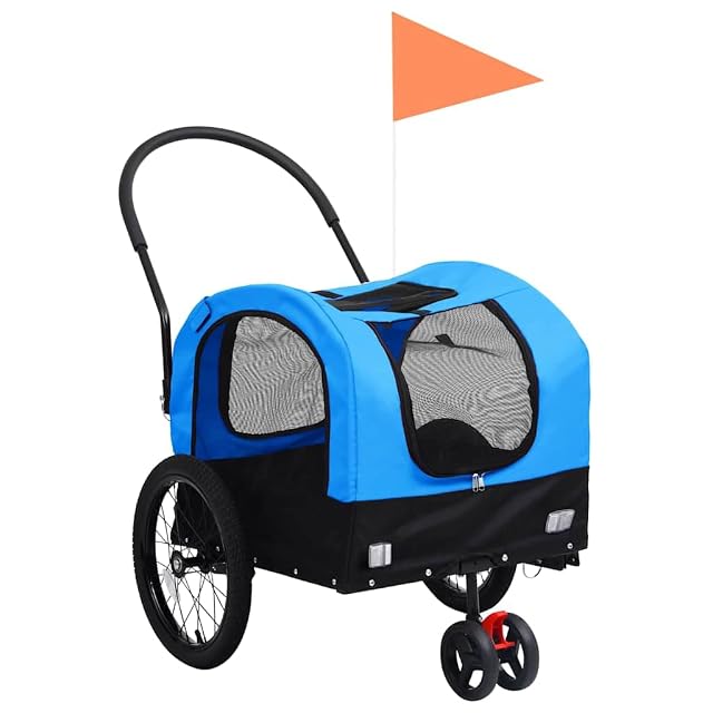 vidaXL Remolque de Bicicleta para Mascotas Cochecito 2 en 1 Azul Negro