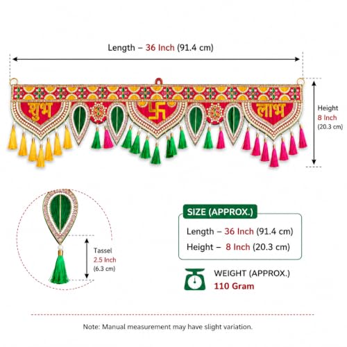 Image of ONESTA Handcrafted Shubh Labh Door Toran Bandhanwar with Swastik & Mirror Work | Traditional Main Door Hanging with Tassels | Decorative Toran for Diwali Pooja Temple Griha Pravesh & Home Entrance (3 Feet Size 36 Inch Pack 01)