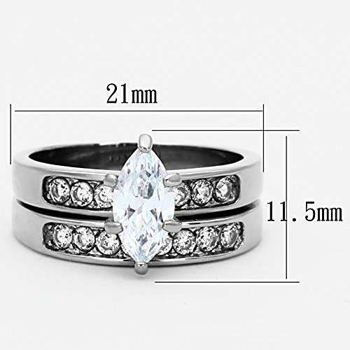 Marimor Jewelry His and Her 3 Piece Stainless Steel 1.65 Carat Cubic Zirconia Bridal Set and Men's Classic Wedding Band4
