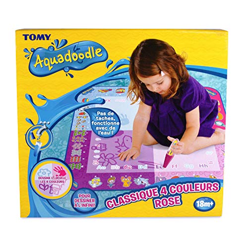 AquaDoodle Tomy - Tapis Classique 4 Couleurs Rose T72371, Tapis de Dessin à Eau, Coloriage Géant, Tapis d'Éveil Adapté aux Enfants dès 18 Mois