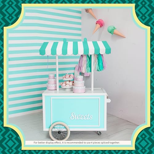 Image of Boao 4 Pcs 3D Cardboard Awning Decor,White and Green,Striped Style | Paper Awning, Circus Carnival Theme, For Bulletin Board, Lemonade Stand, Bakery & Ice Cream Truck, Wall Window Backdrop