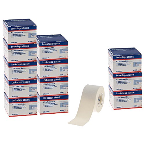 BSN Leukotape Classic, Sport Tape, Tape Verband, 10 m x 3,75 cm, 12 Stück, weiß