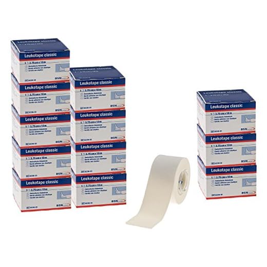 BSN Leukotape Classic, Sport Tape, Tape Verband, 10 m x 3,75 cm, 12 Stück, weiß