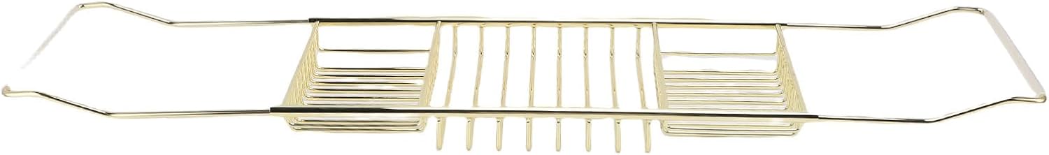 Expandable Stainless Steel Shower Bathtub Caddy Tray, Adjustable Length Design, for Bathroom Accessories, with Soap, Shampoo, Phone Holder (Gold)