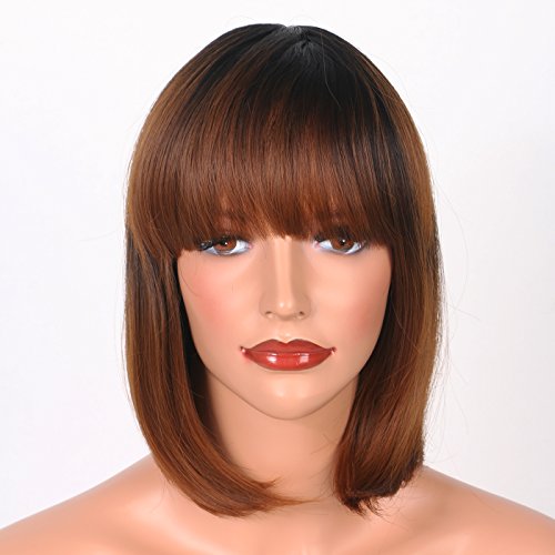 OMG Hair Short Bob Wig With Bangs Heat Resistant Ombre Synthetic Wigs For Black Women Non Lace Wig 12 Inch