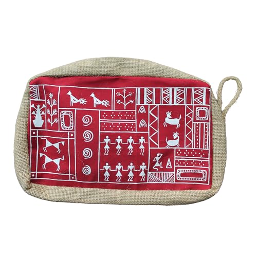 Handmade Jute Handbag | Eco-Friendly Indian Traditional Warli Artwork Jute Pouch | Ethnic Tote Bag for Daily Use & Gifting